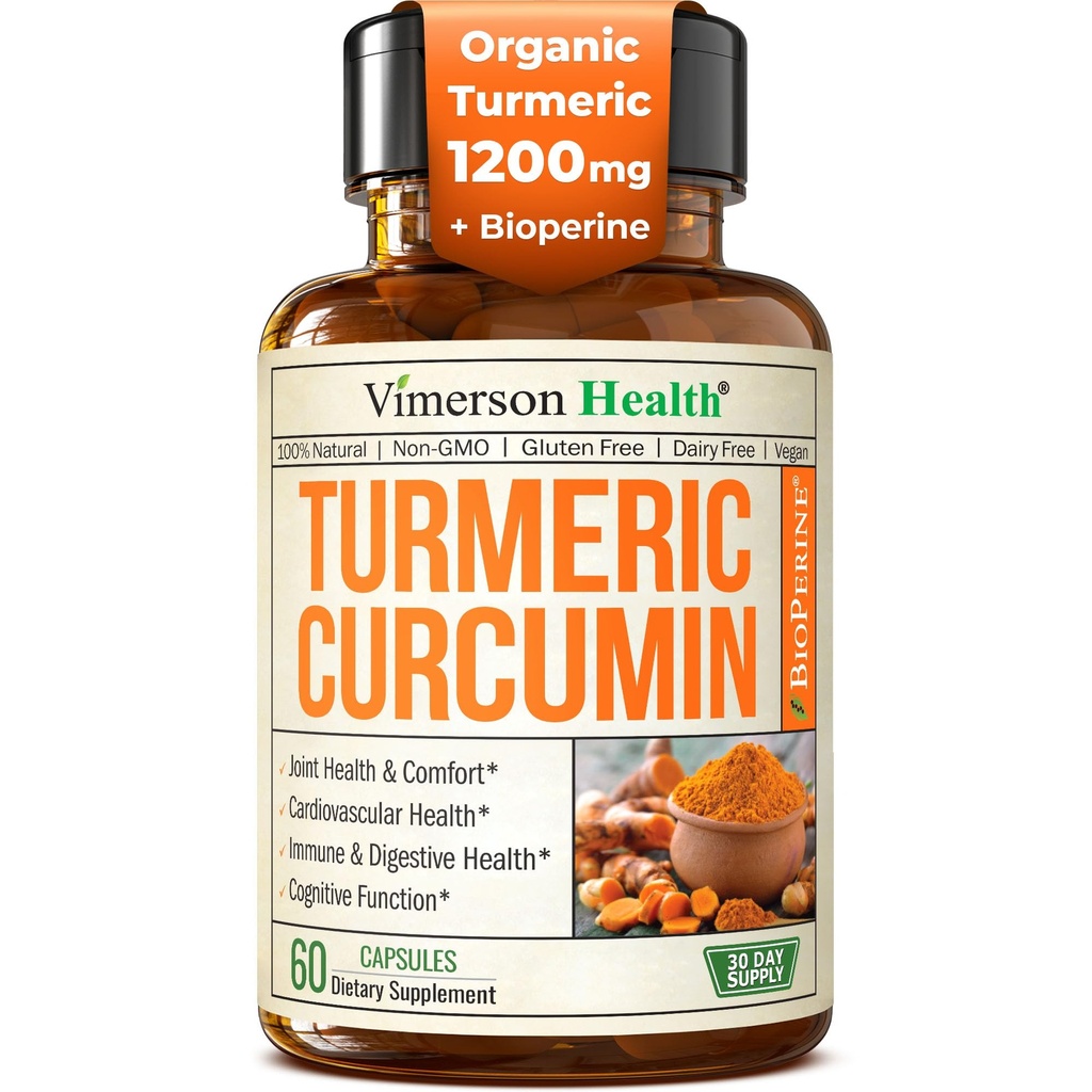 Kurkumin dodatek s črno papriko ekstrakt - visoka moč organska kurkuminoidi 1200mg & 95% kurkuminoidi za skupno in prebavno zdravje - skupni dodatek podporo - 60 Vegan Curcuma kapsule