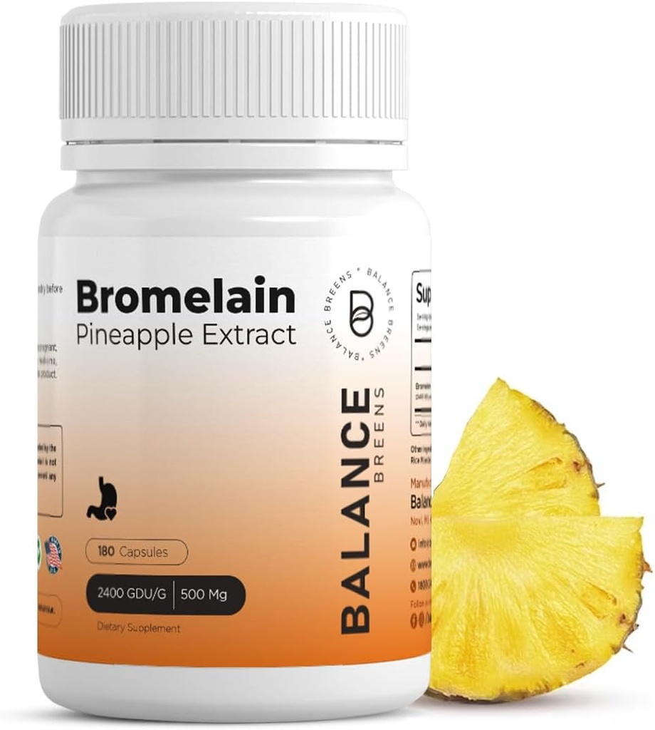 Bromelain 500mg - Ananas ekstrakt Prebavna encima - Podpira prebavne in skupne podpore dodatek - z Balance Breens