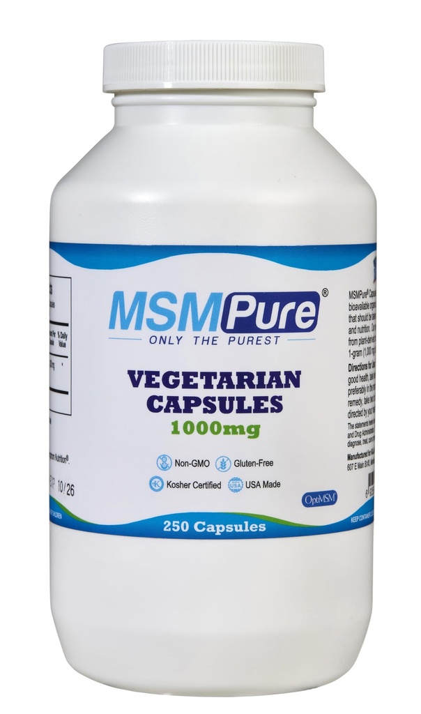 KALA ZDRAVSTVENI MSM Vegetarijanske kapsule – 1.000 mg US-Made MSM na kapsulo za skupno zdravje, videz kože, podporo za lase in nohte – 250 Count, organsko žveplo