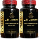 L-LYSINE 1000 mg Free Form Aminokisline Essential - Pure 1000mg Aminokisline dopolnilo, Povezljiva podpora tkivu, Prosta oblika Aminokisline, L Lysine Complex, Aminokisline - 2 steklenici 200 Število