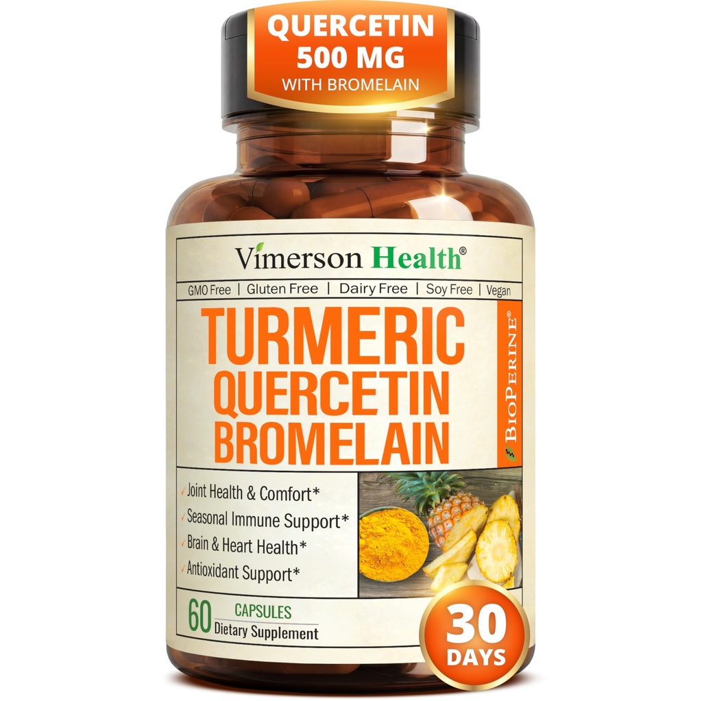 Quercetin z Bromelain kurkumin dopolnilo – Alergija Relief, Joint & Imunska podpora – Organski Kurkuma dodatek s črno papriko (Bioperine) – 60 Quercetin 500mg kapsule