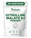 Purisure L Citrulin Malate 2:1 Prašek, 1 kg, dodatek in nitrat za moč zmogljivosti in energije, Pred-workout L Arginin L Citrulin Dopolnilni prah, 334 Servisi