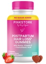 Pink Stork Postpartum Hair Loss Gummies | Biotin, Pantothenic Acid, Vitamin E, B6, B12 | Postnatal Hair Growth + Regrowth Support | Breastfeeding-Friendly | Postpartum Essentials | 60 Gummies