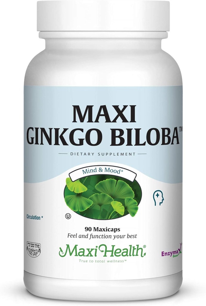 Maxi Health Ginkgo Biloba - Brain and Circulation Formula - 90 kapsul - Kosher (QGB)