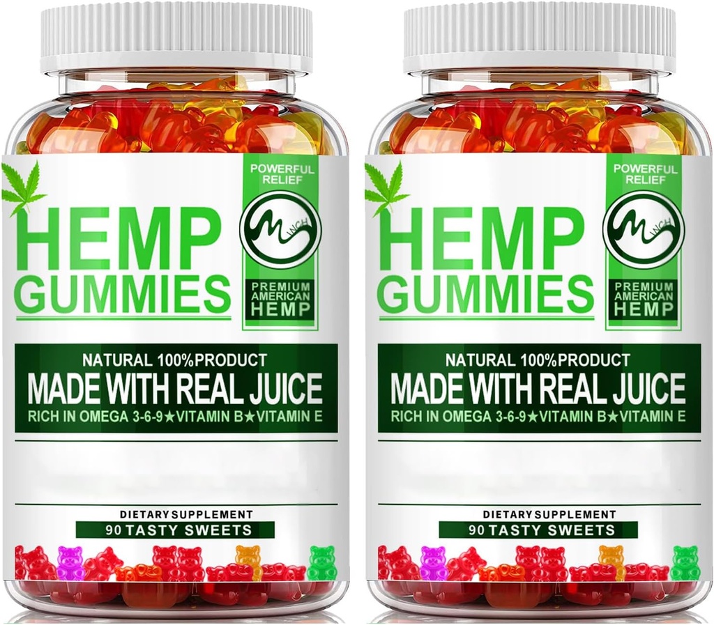 (2 paket) Hemp Gummies - 90PCS Stress Relief sadni Gummy medved s konopljino olje