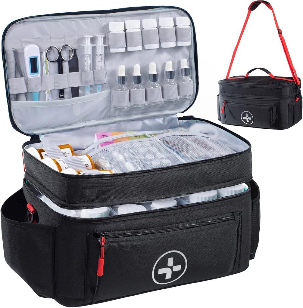 BAGSFY Travel Medicine Bag Organizer, Medicinska vrečka prazna, Tablete steklenica Organizator za dom, Velika zdravila za shranjevanje, Travel Nositi primer Prva pomoč Kit vrečke prazna, zasilni komplet.