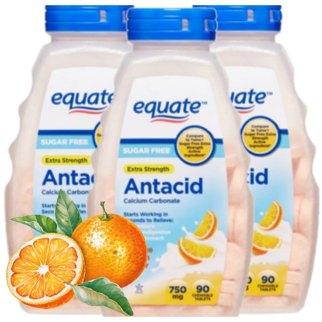 Tablete brez sladkorja Dodatna jakost, oranžna krema, kalcijev karbonat 750 mg, 90 vsak (paka 3)