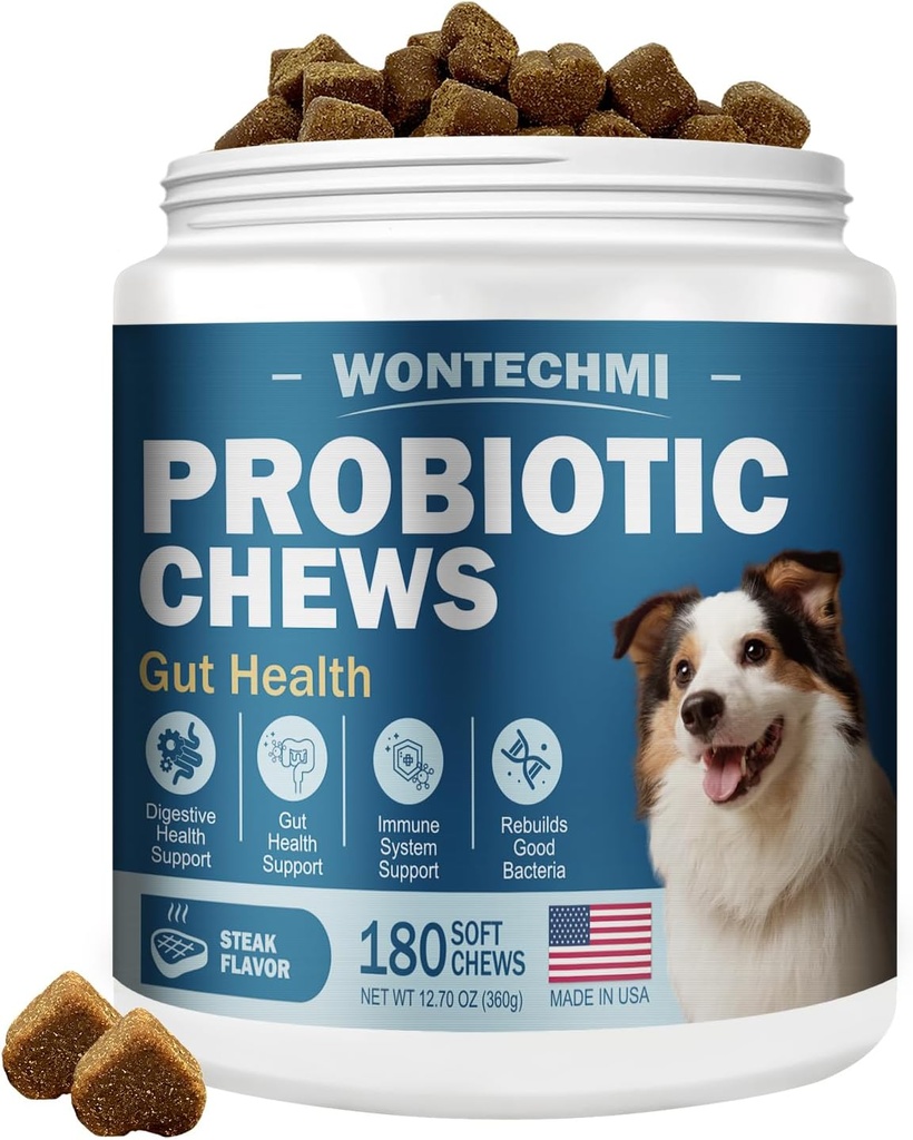 Probiotiki za pse, Izboljšati srbeče kožo Srbeča ušesa, Gut Health, Yast Balance, Alergije, Imunity, Pasji probiotiki in Prebiotiki pregestivnih encimov, Zmanjšanje driske (180 Chews, Steak)