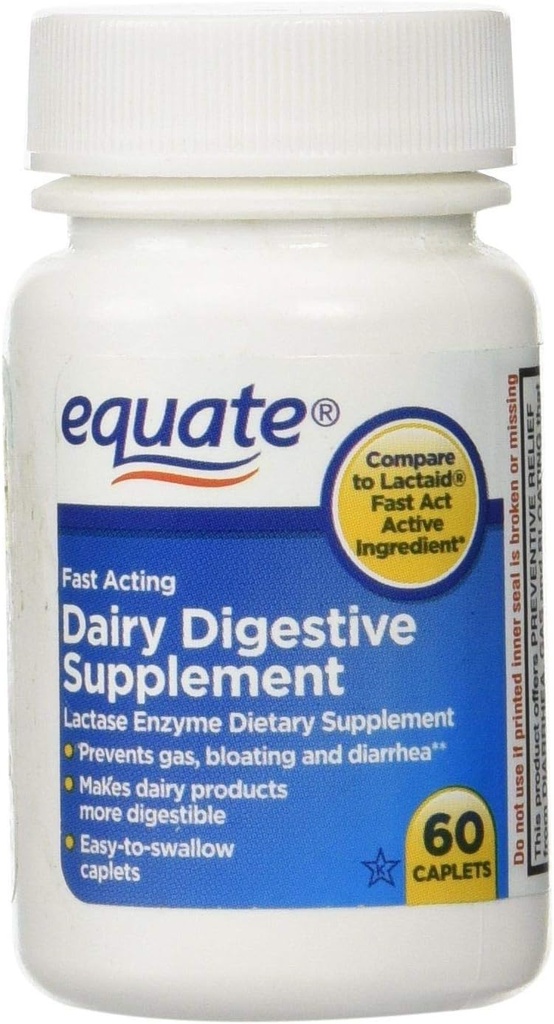 Equate Quick Action Dairy Digestive dodatek, 60ct