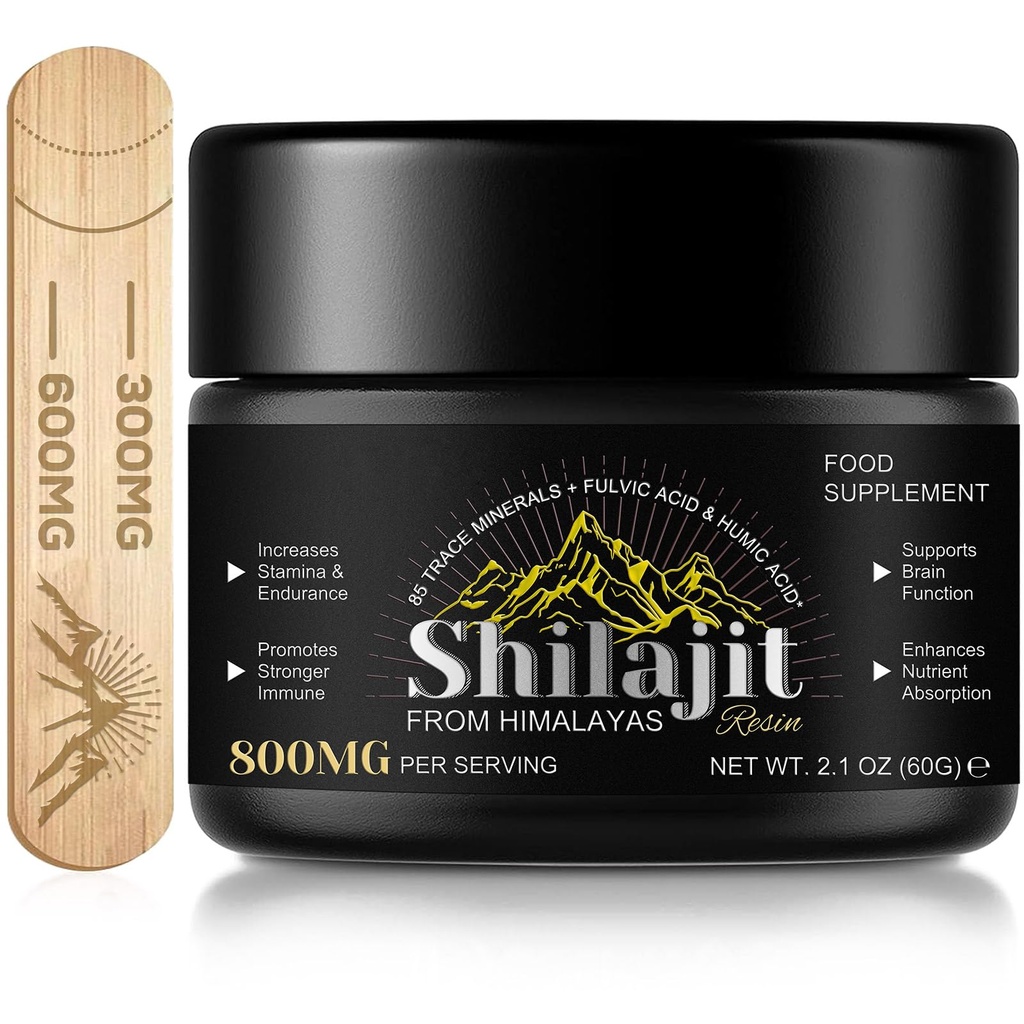 Shilajit Pure Himalaan Resin,Pure Shilajit z 85+ Trace Minerali & Fulvic Acid za energijo in Imuno moških in žensk 2.1 OZ (4 Meseci dobave)