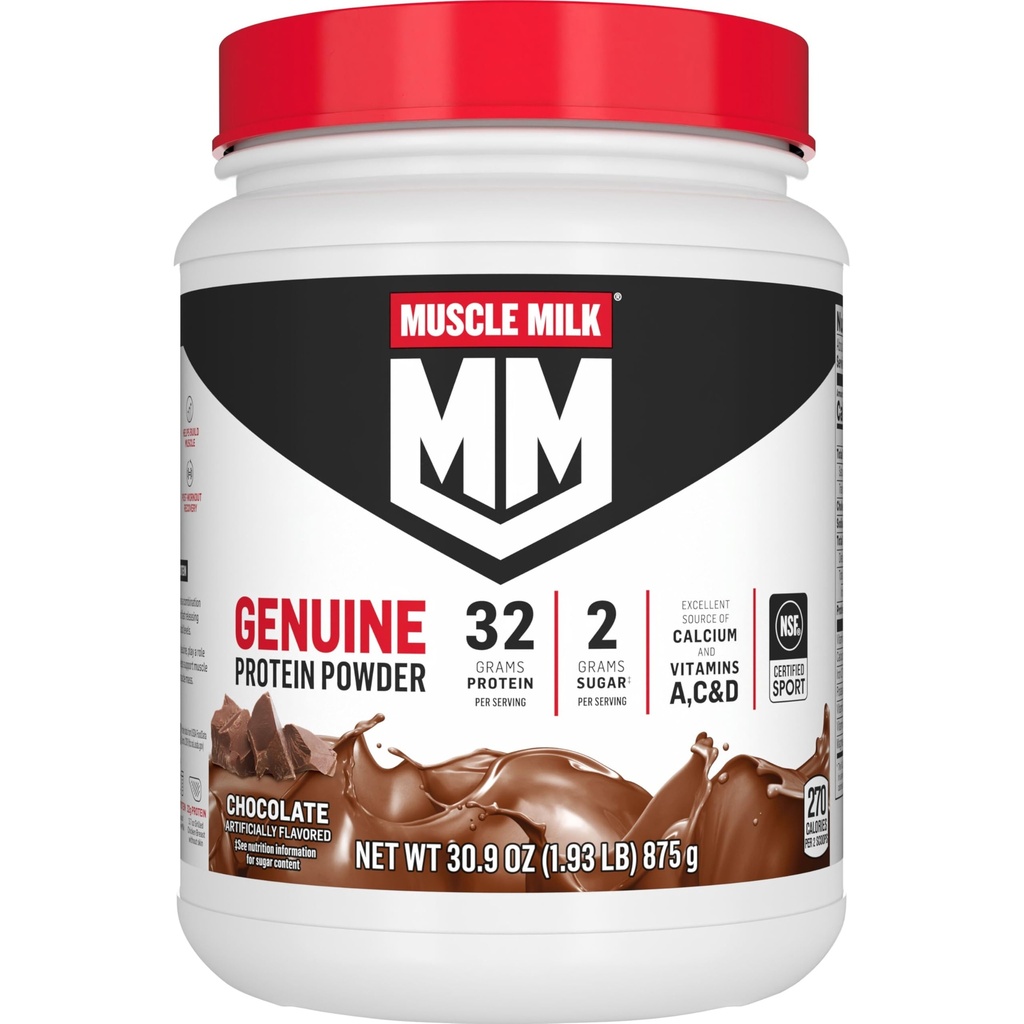 Mišično mleko Prave beljakovine v prahu, čokolada, 1,93 funti, 13 serviranja, 32g beljakovine, 2g sladkor, kalcij, vitamini A, C & D, NSF Certified for Sport, Energiring Prigrizek, Pakiranje maj Vary