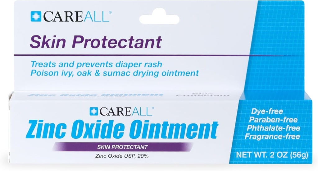CareAll Cinkov oksid 20% Koža Zaščitno pregradno mazilo 2 oz, Relieves, Zdravljenja in preprečevanje manjših kožnih dražil zaradi Diaper izpuščaj. Pomaga zapreti mokroto. Ščiti Chafed Skin.