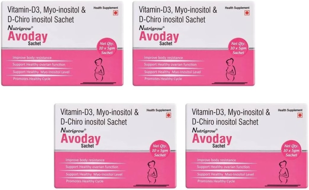 NUTRIGROW AVODAY Dobava v prahu 40 dni/Aid Podpora za funkcije jajčnikov za ženske - Regulirajte Hormone/Vitamin d3 mio- inozitol & D Chiro inositol/Zdravje dopolnila/Metabolizem obnovitveni paket 4