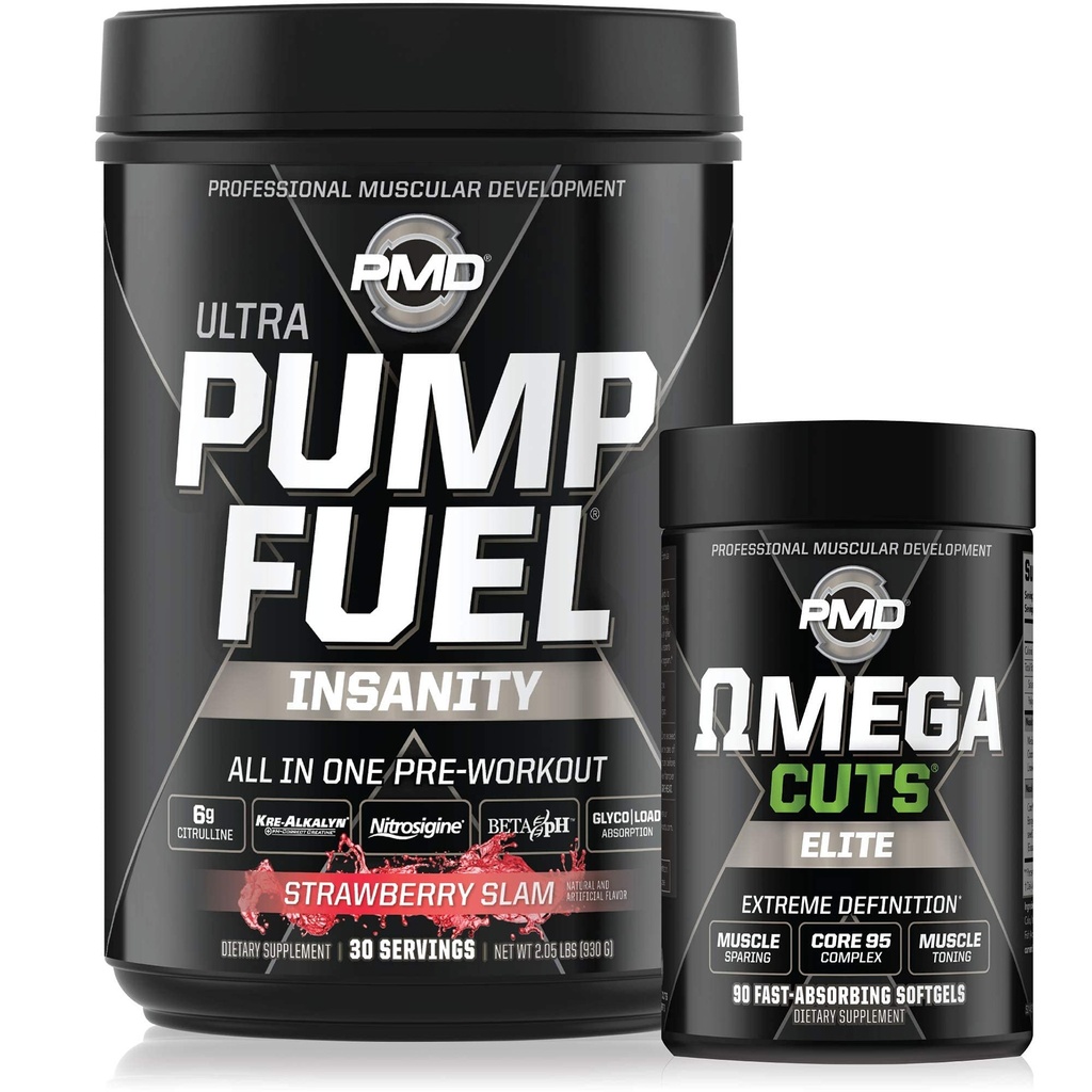 PMD Sports Ultra Pump Fuel Insanity - Pre Workout - Jagodni Slam (30 strežnikov) Sports Omega cuts Elite Thermogene Fat Burner (90 Softgels
