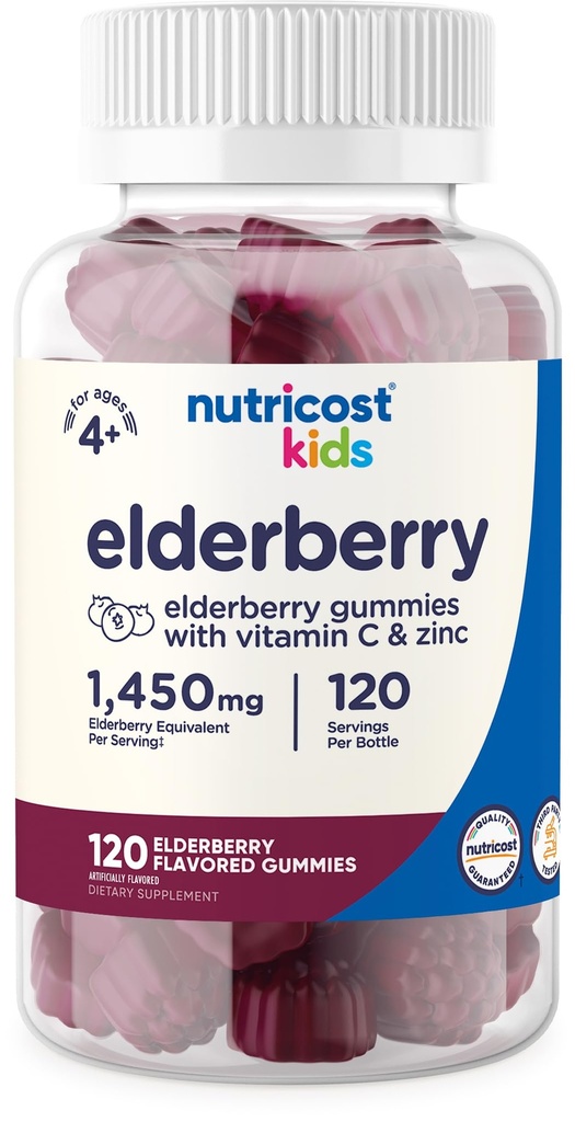 Nutricost Otroci Elderberry Gummies (50mg) z cinkom in vitaminom C 120 Gummies - Gluten Free, No Corn Syrup