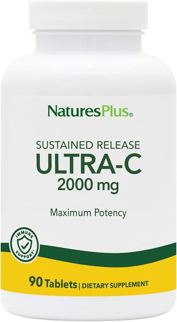 Nature Plus Ultra-C 2000 mg - 90 tablet - Vitamin C z Rose HIPS - Imunska in antioksidantna podpora - Vegetarijanska, Gluten prosta - 90 postrežb