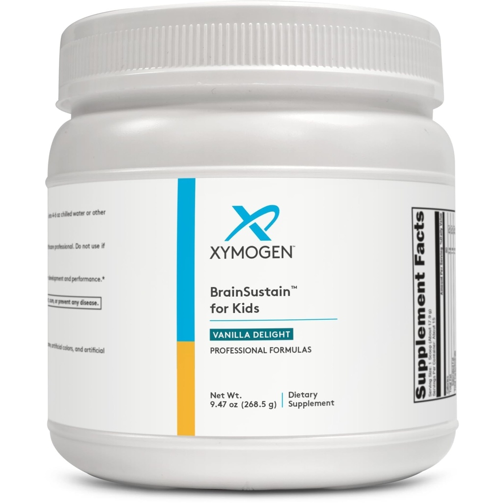 XYMOGEN BrainSustain za otroke - N-Acetil-L-Cysteine, Alpha Lipoic Acid in DHA za podporo fokusu za otroke - Možganski dodatki za spomin in fokus - Non-GMO, Gluten, Soy + Dairy-free (9.47 oz)