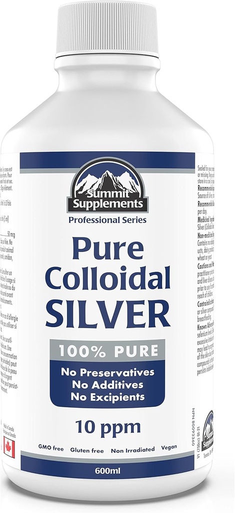 Koloidni srebro 10ppm 600ml - koloidni srebro tekoči minerali Trace Minerals - koloidni baker dopolnila - srebro koloidni minerali tekočine - Formulirana & Izdela v Kanadi