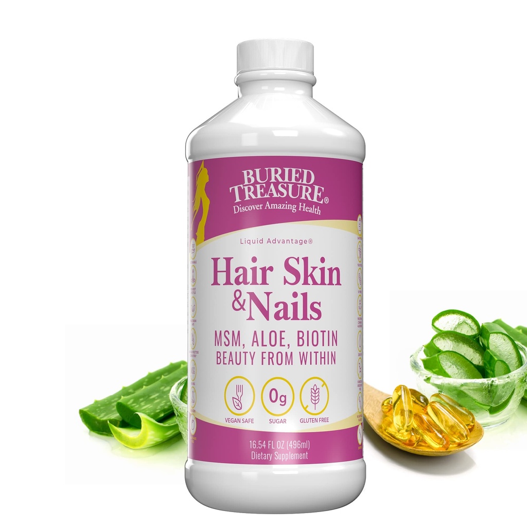 Pokopan zaklad las, kože in nohti z MSM Biotin Aloe Vera plus Vitamini in minerali v visoko moč Tekoča cela hrana kompleks za Fuller las, močnejši nohti in bolj jasno kožo 16 z