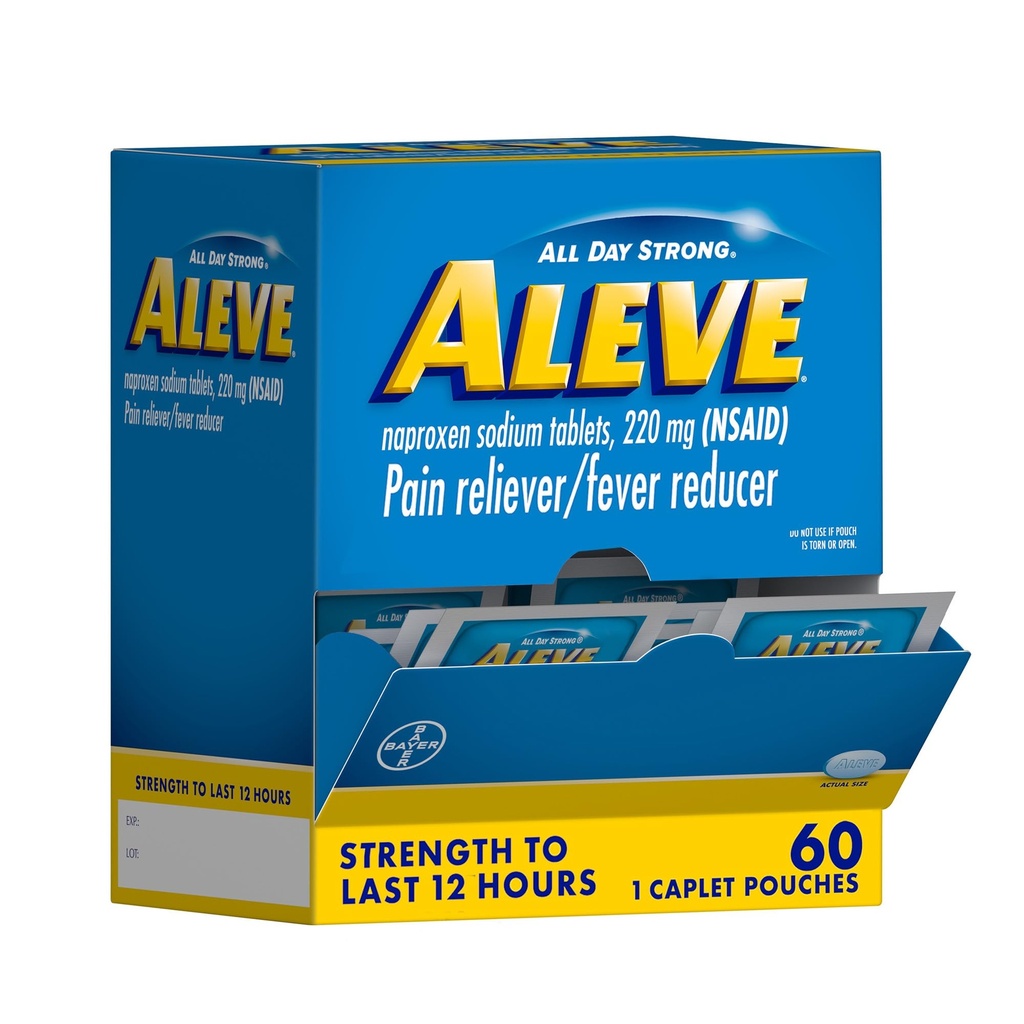 Aleve Pain Reliever & Fever Reducer Naproxen Natrijeve kapsule, Bolečina v telesu in artritisu Reliever, Zdravilo za odrasle in otroke starosti 12 in gor, 60 Posamezne vrečke