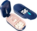 LEAFTOL tablete Cutter, prenosne tablete Splitter 2-in-1 tablete primer z nerjavečega jekla rezilo, za majhne ali velike vitamine tablete, rezane tablete z mini tablete organizer kompartment – modra