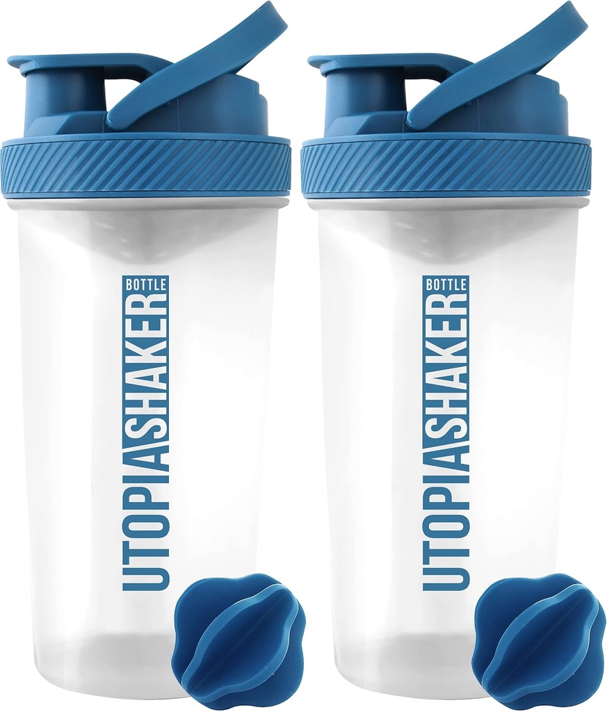 Utopija Domov Beljakovine Shaker steklenica - (Pack of 2) 28-Ounce Shaker steklenice za mešanice beljakovin - Fitness Sports Classic Protein Mixer Shaker steklenica (Clear/Navy)