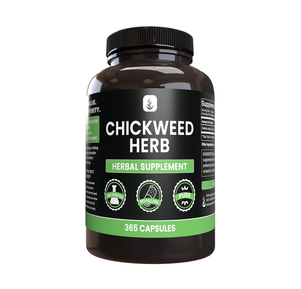 PURE POREKLA SESTAVINE Chickweed Herb, (365 kapsul), brez magnezija ali riževih polnil, vedno čista, laboratorij preverjen