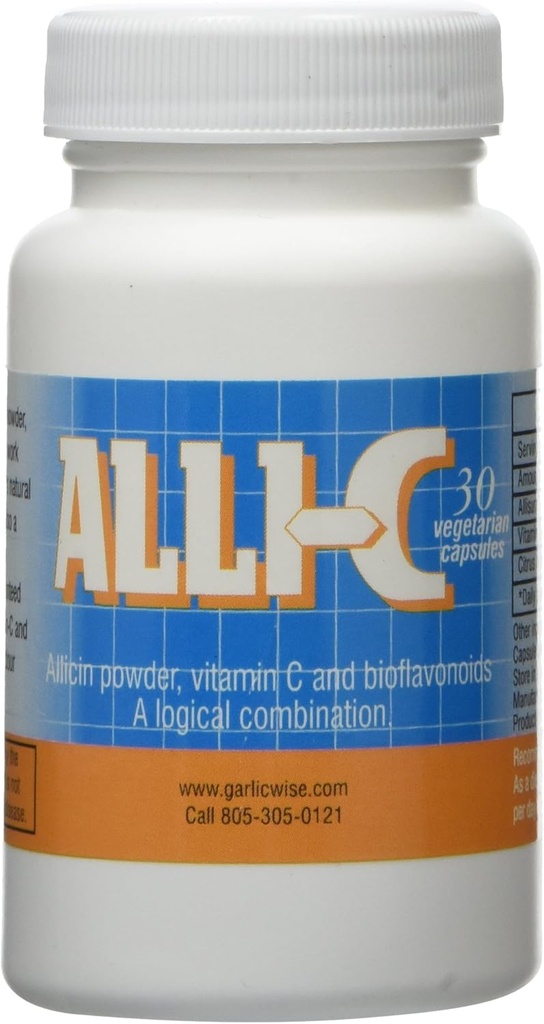 Alli-C Alicin z vitaminom C in bioflavonoidi - 30 vegetarijanskih kapsul zajema moč česna