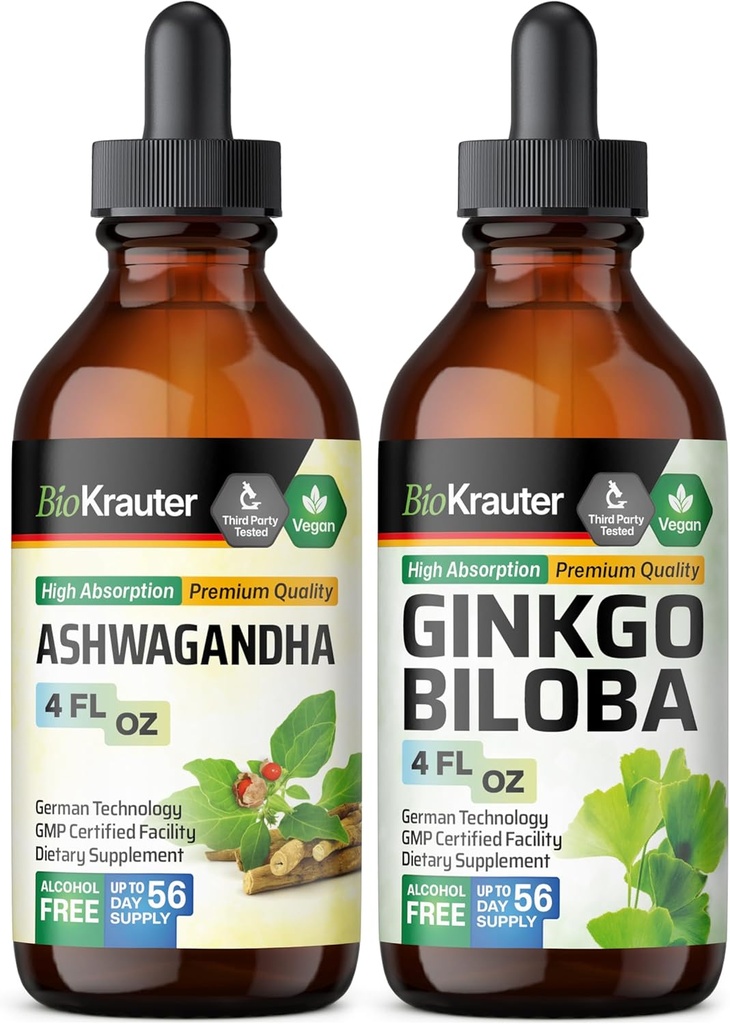 BIO KRAUTER Ashwagandha Tinkture 4 Fl. Oz. & Ginkgo Biloba Tinkture 4 Fl. Oz.