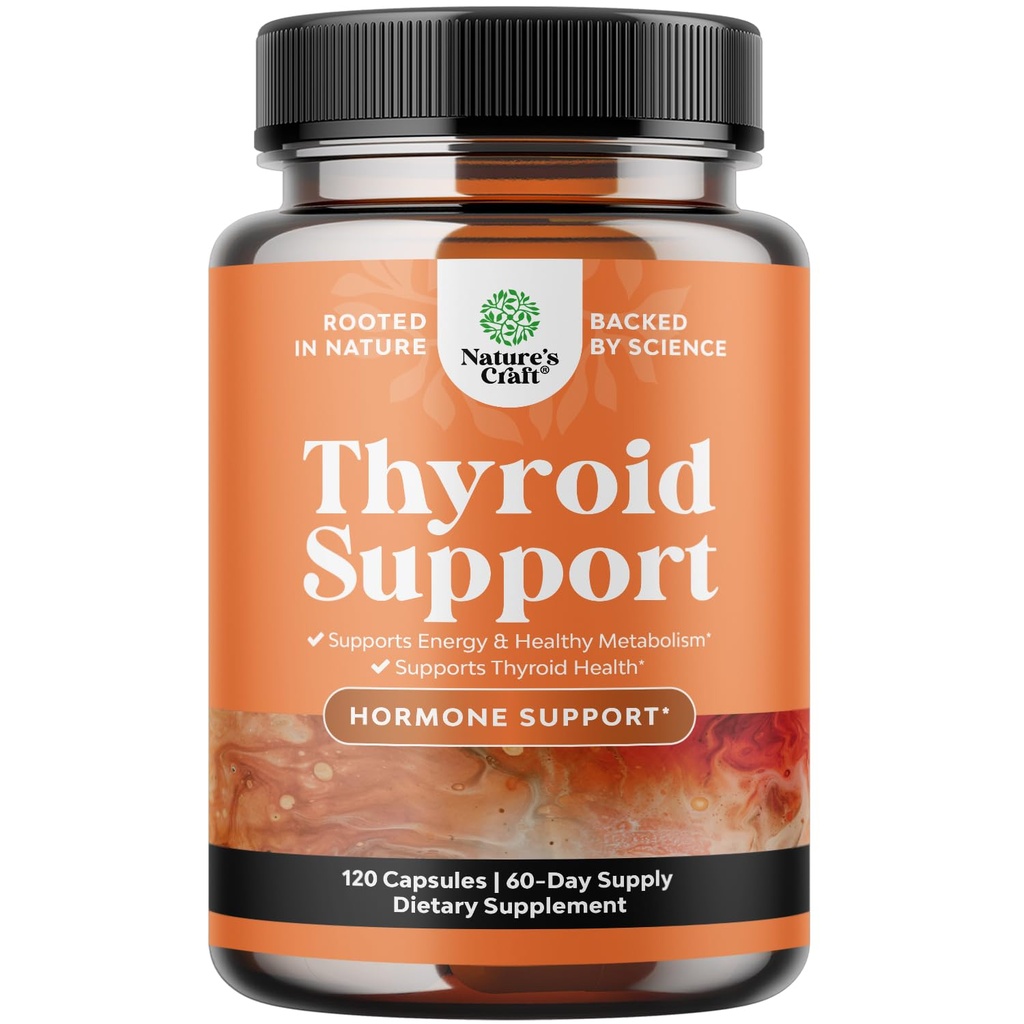Herbal Thyroid Support Complex - Potent Kelp Jodine Supplement with L Tirozin, Bladderwrack, Selen & Pure Ashwagandha for Hormone Balance - Mood & Energy Dietary Pills - 120 Halal kapsule