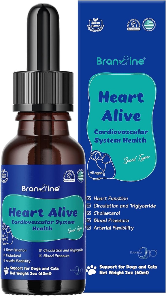 Heart Live Tekoči kardiovaskularni sistem Zdravje za pse in mačke-norveško ribje olje, koencim Q10, vitamin K2, policosanol, izvleček hawthorn Berry, veganska slanina aroma (60ml)