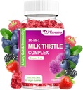 Mleko Thistle Gummies, 10-v-1 Zeliščna formula za čiščenje jeter Detox & Popravila z Dandelion Root, Kurkuma, Artichoke - Optimalna funkcija jeter in prebavni zdravje - Mešana jagodičja aroma