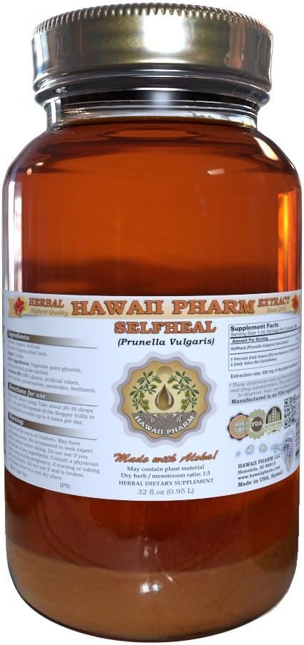 Selfheal Liquid Extract, Organic Selfheal (Prunella Vulgaris) Tincture, Herbal Supplement, Hawaii Pharm, Made in USA, 32 fl.oz