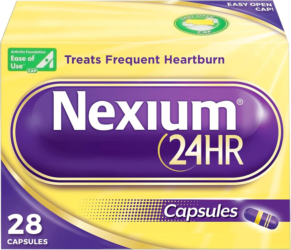 Nexium 24HR acid Reducer zgaga Relief kapsule za vse dni in vse noči Zaščita pred pogosto zgago, zgaga Medicine z esomeprazol magnezij - 28 Število