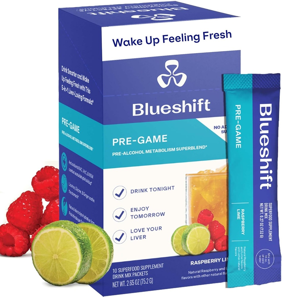 Blueshift Pre-Game - Pred pitjem NAC dodatek, Elektroliti v prahu Packets, Hydration Packets, Jetrna podpora z ingver, Cistein, Mlečni osat, Brez sladkor v prahu palice (10 pakiranje)