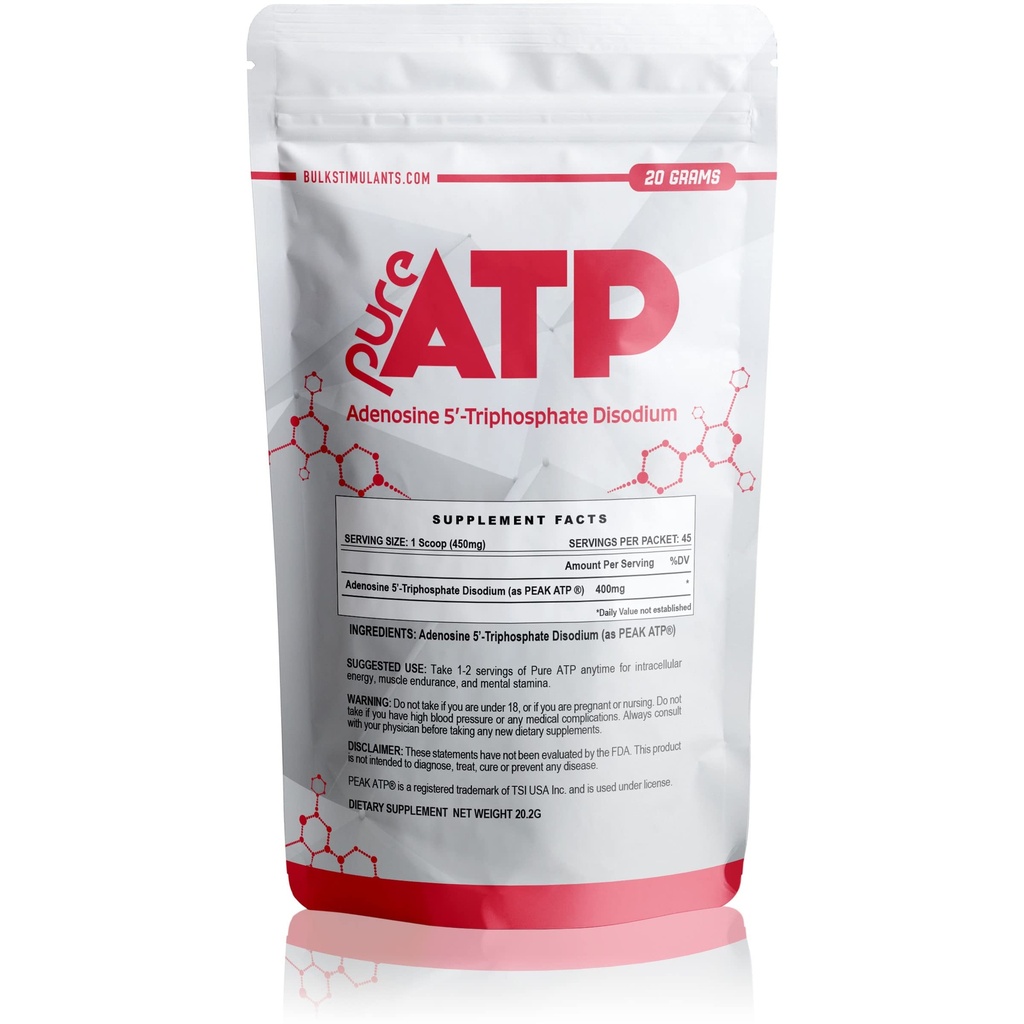 Bulkstimulants Pure ATP Adenozin Trifosfat v prahu - povečanje energije, vzdržljivost, moč, regeneracija in mišične črpalke, hitreje kot kreatin HMB & dušikov oksid, naravni pred vadbo dodatek - 20 Grams