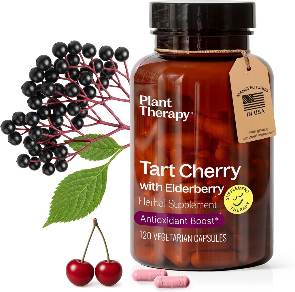Plant Therapy Tart Cherry Kapsule z Bezgovo jagodo, proizvedeno v ZDA 4 Mesec zaloga podpira telo, imunski sistem in spalni cikel dopolnila za ženske & moške 120 vegetarijanska kapsula