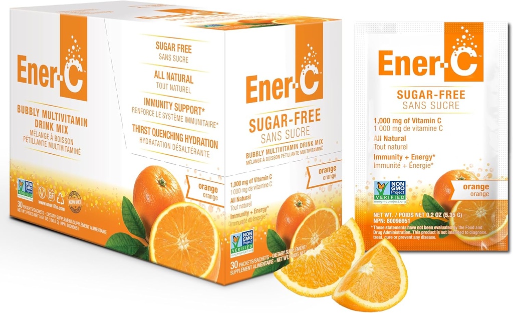 Energija brez sladkorja Energija brez sladkorja Oranžna Multivitaminski napitek Mix Vitamin C 1000mg & Elektroliti - Naravna Imuniteta Podpora s pravim sadnim sokom v prahu Non-GMO Vegan & Gluten Free - 30 Count