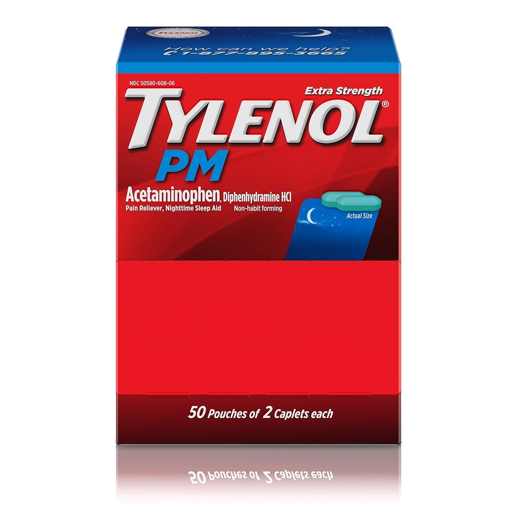 Tylenol PM Extra Jakost, 50 vrečk po 2 kapsuli, Dispenser Box (paket po 2)