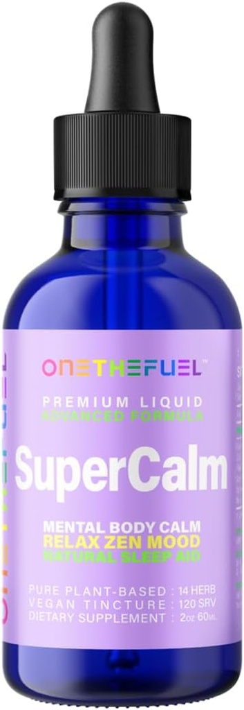 Super Calm 2oz. Rastlinsko-na osnovi duševnega zdravja Živci, ki pomirijo živcev telo Sprostite 100% naravni Magnezij Dodatek Pure Vegan 14-v-1 Zelišča Kamila + Tinktura Tekoča