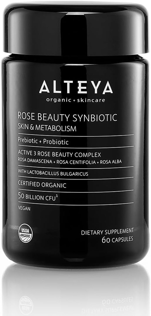 Alteya Organics Beauty Prebiotics + probiotiki in izvlečki vrtnic, koža Lepota iz dodatka, 50 milijard CFU in Lactobacillus Bulgaricus za obraz in presnovo - 60 kapsul