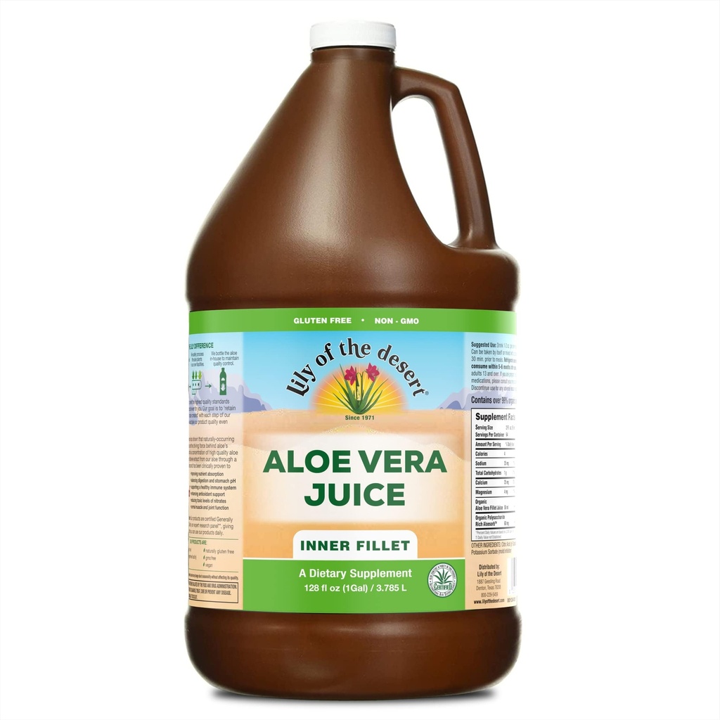 Lily iz puščavske Aloe Vera Juice - notranji Fillet Aloe Vera Drink, organski Aloe Juice z naravnimi vitamini, Prebavne encime za zdravje črevesja, lajšanje želodca, Wellness, Glowing Skin, 128 Fl Oz