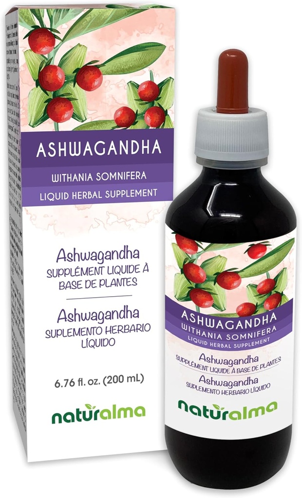 Naturalma Ashwagandha (Witania somnifera) Root Alkohol-free Tinktura - 6.76 fl oz Tekoči ekstrakt v kapljicah - Zeliščni dodatek - Vegan