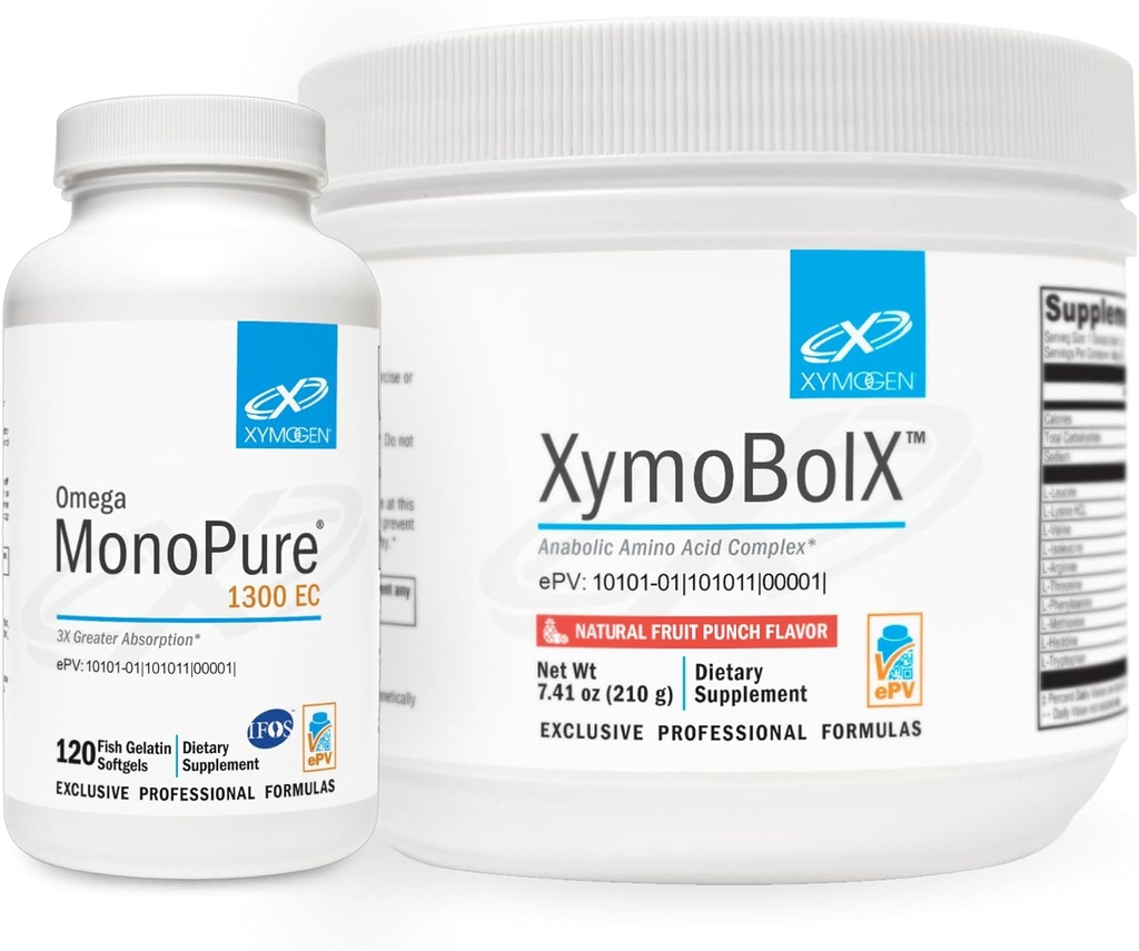 XYMOGEN Omega MonoPure 1300EC (120 Serving) + XymBolX (30 serviranja) paket - Kardiovaskularna + kognitivna podpora, okrevanje mišic - ne gensko spremenjeni organizmi