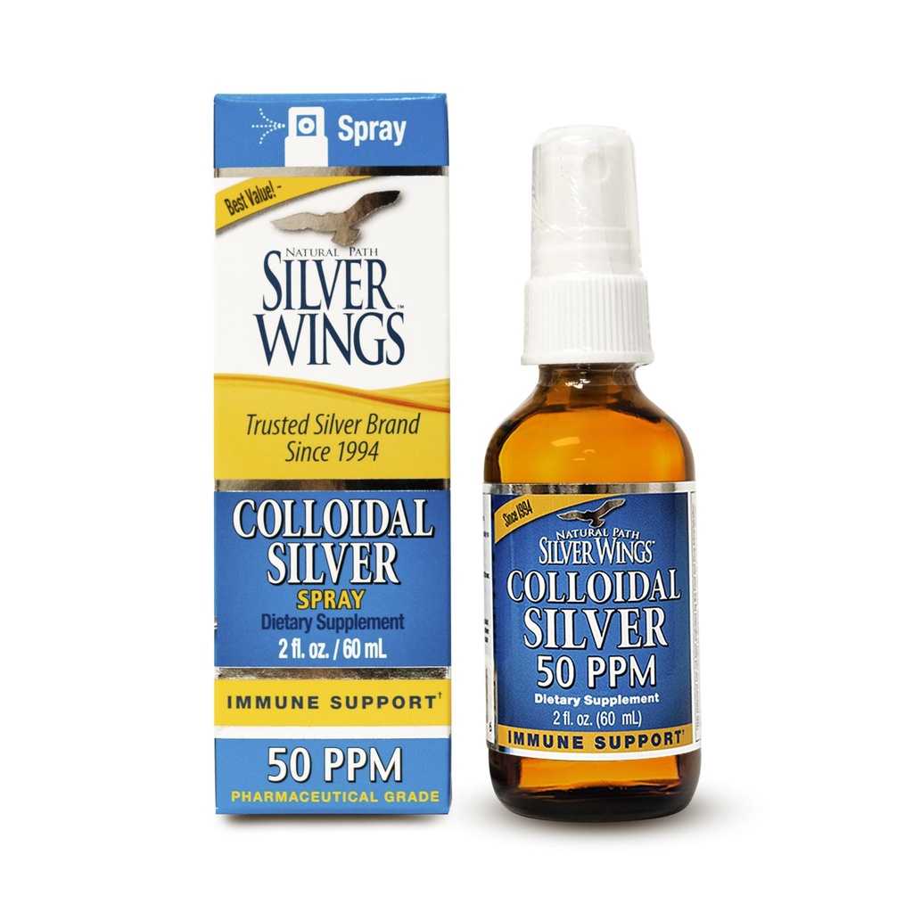 Naravna pot Silver Wings Koloidal Silver Liquid - Daily Imunska podpora dodatek - 50ppm (250mcg) - 2oz Spray