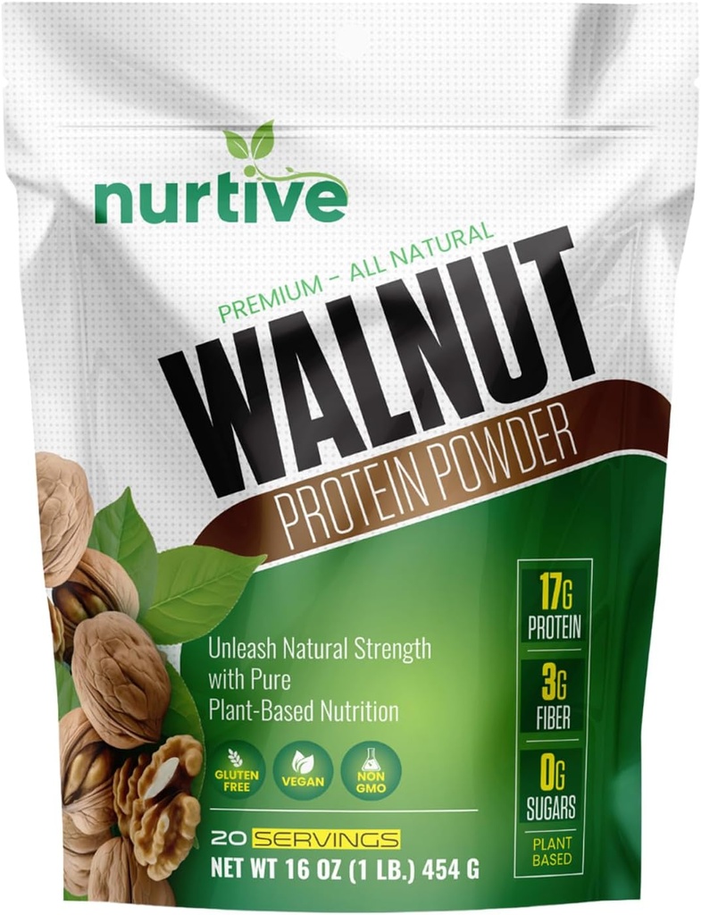 Walnut Protein Powder - bogat z Omega-3 in na rastlini temelječimi beljakovinami - Antioksidant Boost - Idealno za napitke in kuhanje - Gluten Free, Vegan, Non GSO - 20 Serving (16 oz / 454 g)