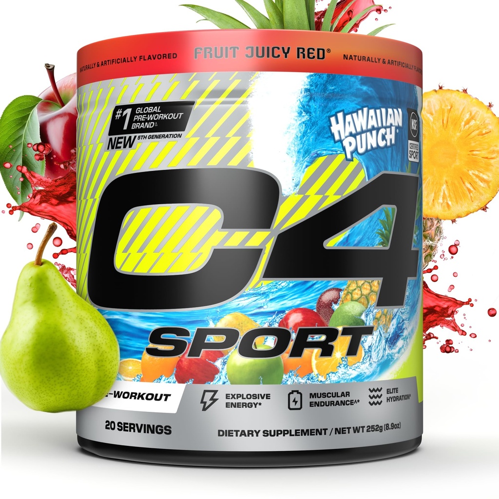 Cellucor C4 Sport Pre Workout Powder - NSF Certified for Sport - Elite Hydration - 200mg Kofein + Kreatin + Beta-Alanin - Elektroliti in energijska dopolnila - Havajski Punch, 20 Serving