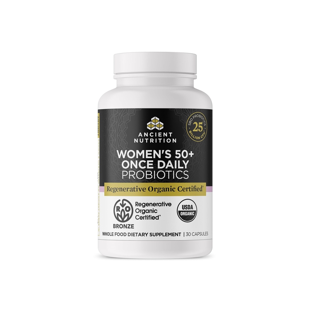 Ancient Nutrition Regenerative Organic Certified Probiotics for Women 50+, Probiotics Women's 50+ Enkrat na dan, Health Digestion and Immune System Support, 25 Bilion CFUs* Per Serving, 30 Count