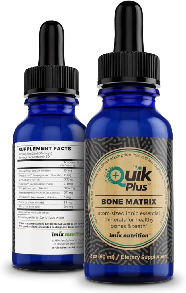QuikPlus kostna matica s kalcij, magnezij, cink in kalij - vključuje 9 ionskih tekočih mineralov, kolagenizator za podporo kosti in zob, vegan, gluten-free, vse naravne (2 Oz)