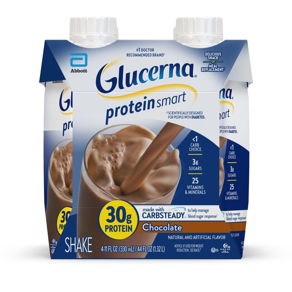 Beljakovine Glucerna Smart Diabetes Care Shake, Chocolate, Diabetic Meal zamenjava za podporo upravljanja krvnega sladkorja, 30g proteinov, 150 kalorij, Pripravljen za pitje, 11-fl-oz steklenica, 4 pakiranje